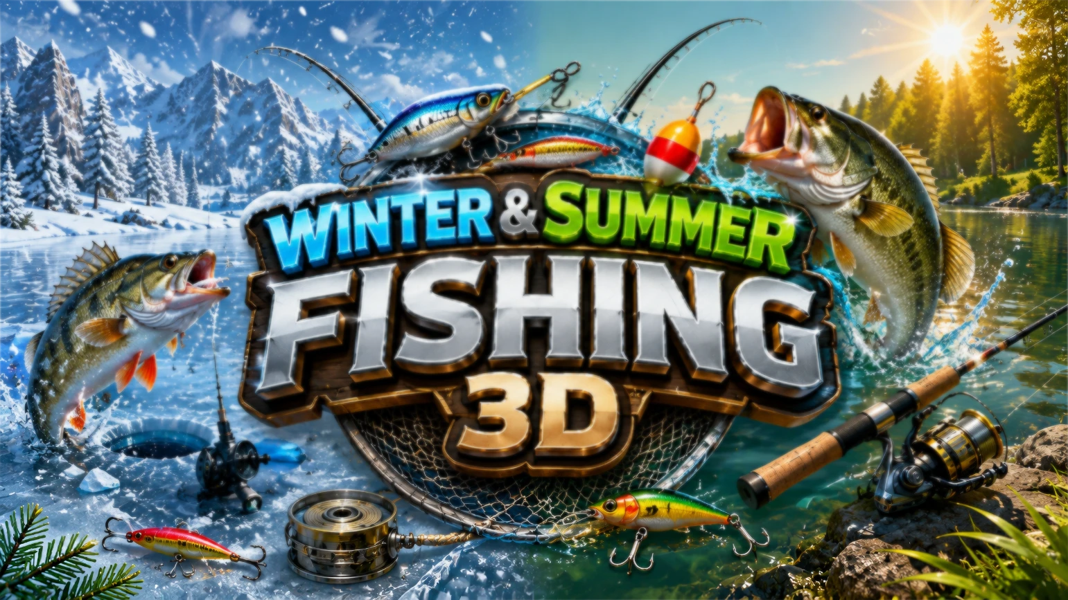 Ice Fishing 3D – Eisfischen auf einem zugefrorenen See, Morgendämmerung