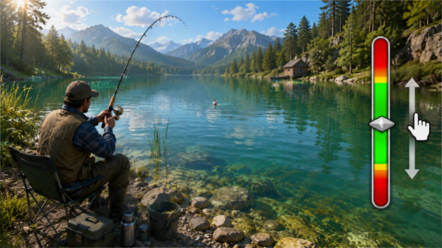 Ice Fishing 3D – Unterwasseransicht mit Jigköder vor Zanderrudel